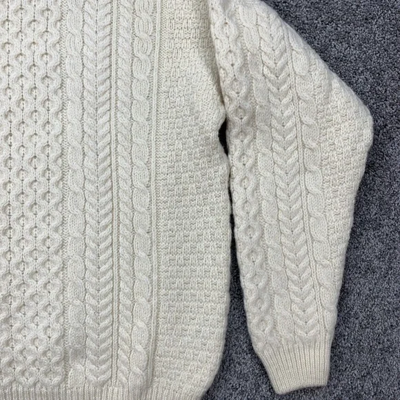 Carraig Donn Irish Wool Cable Knit Fisherman Sweater Pullover Mens Cream Large